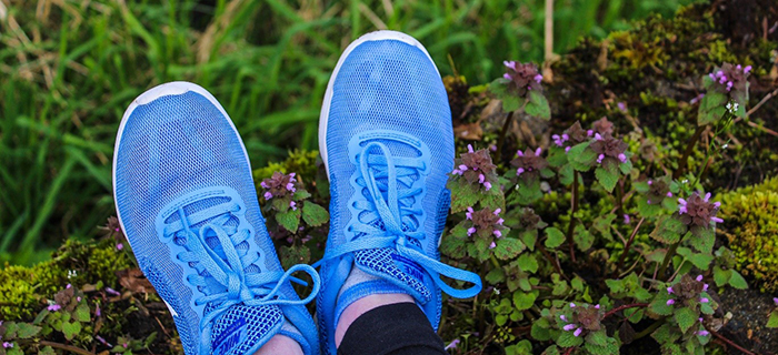 shot of bright blue sneakers