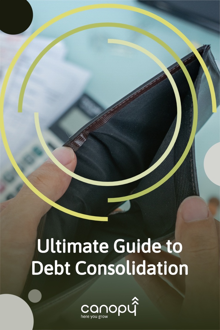 ultimate guide to debt consolidation image of empty wallet with bills and credit cards in the background