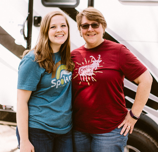mother and daughter camping with their rv